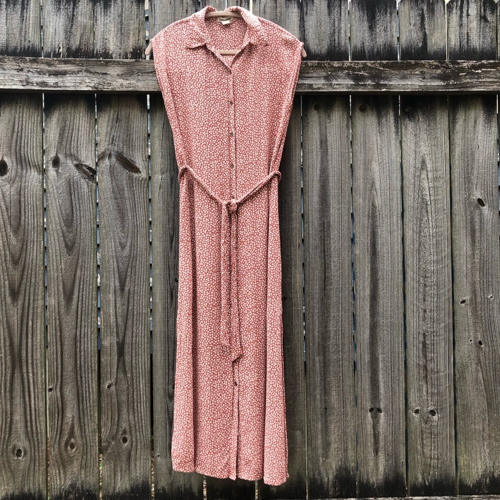 Billabong Gauzy Button Front Maxi Dress Size S Rust White Collared